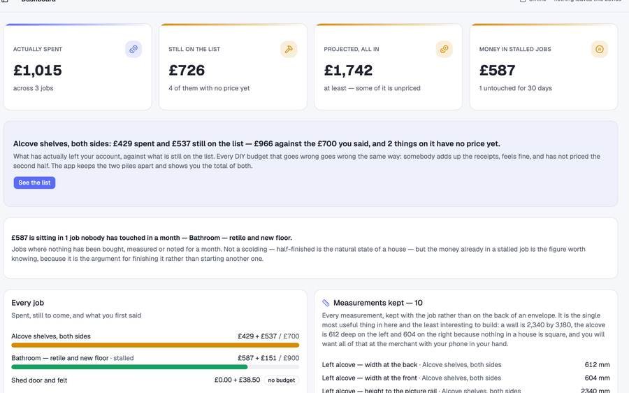 DIY Project & Materials Planner screenshot
