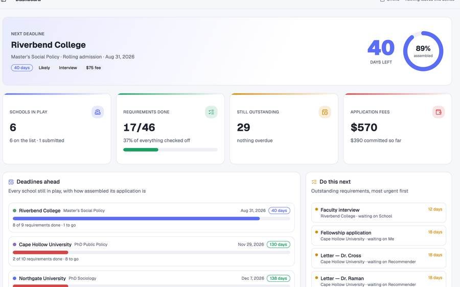 Grad School Application Tracker screenshot