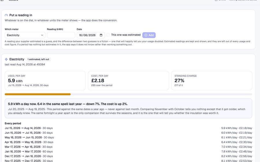 Home Energy & Meter Reading Log screenshot