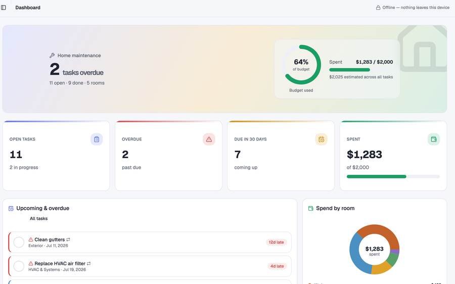 Home Maintenance & Renovation Tracker screenshot
