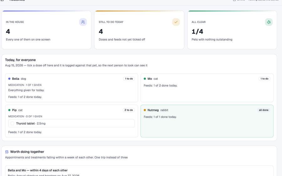 Multi-Pet Household Tracker screenshot