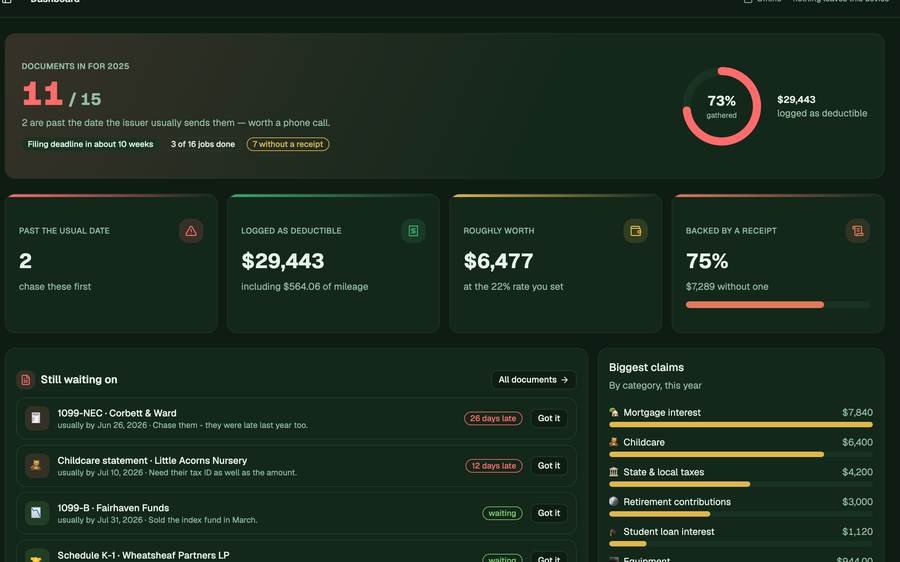 Tax Season Document & Deduction Tracker screenshot